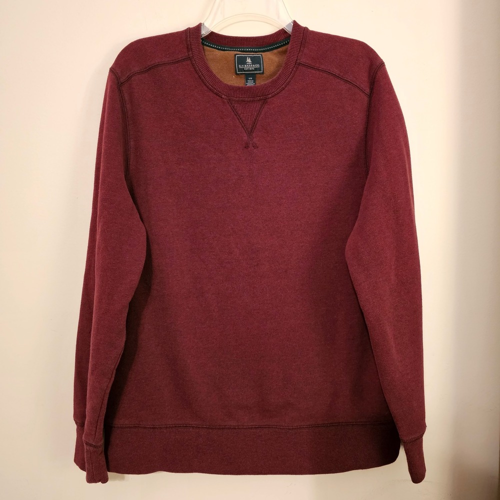 GH Bass & Co Mens Crewneck Sweatshirt Burgundy Heather Pullover Large